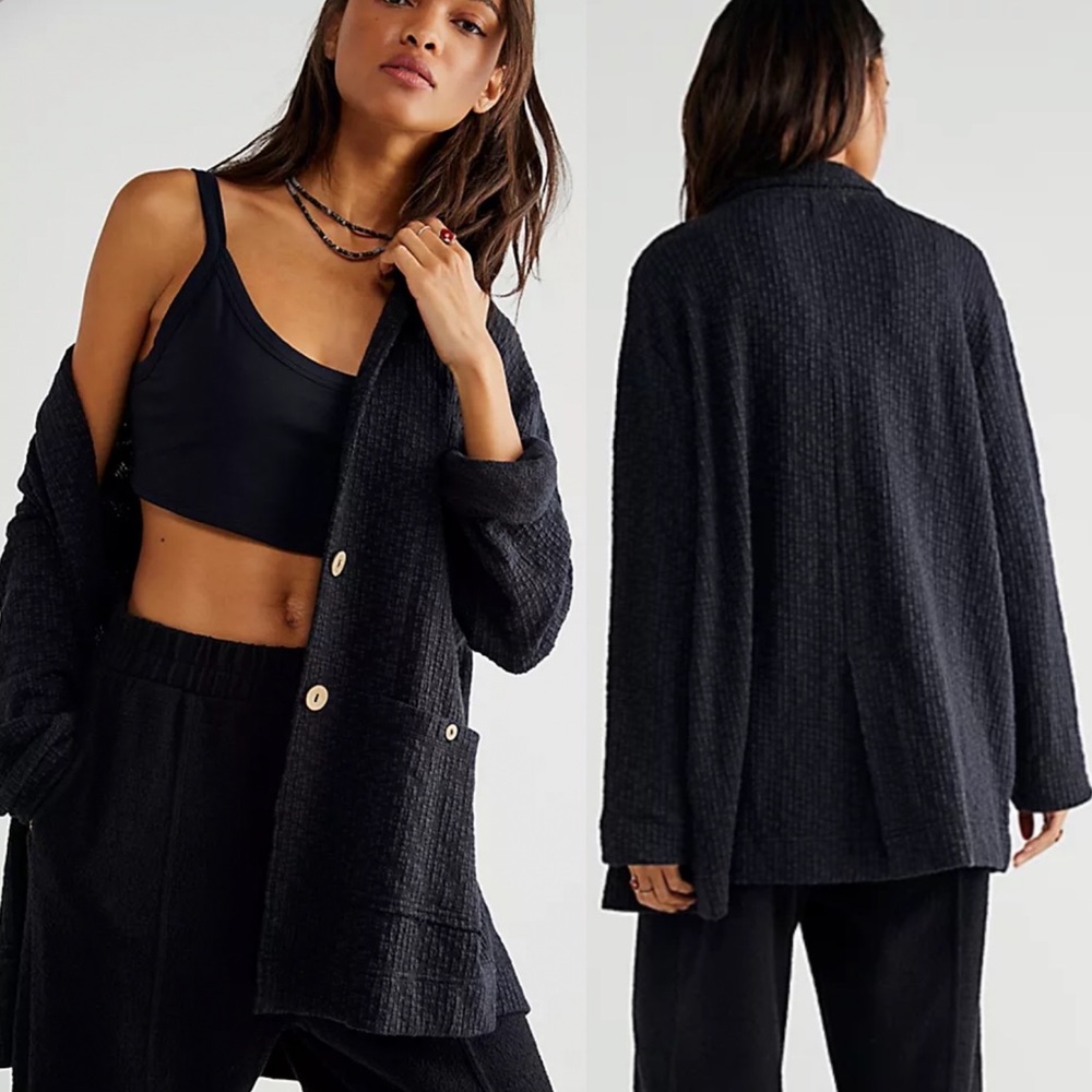 Free People Beach Textured Blazer Black - Picture 1 of 8